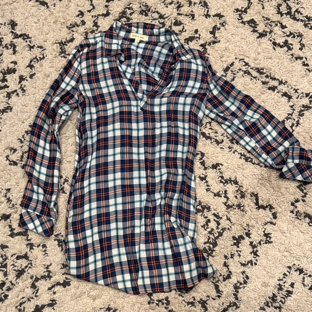 Cloth & Stone Blue and Orange Plaid Shirt Size Large